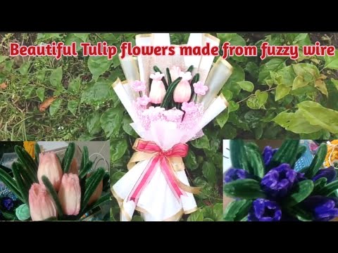 Fuzzy wire tulip flowers tutorial/How to make flower from pipe cleaner #handcraft 