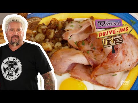Guy Fieri Eats Awesome Home-Cured Ham at ‘50s Diner | Diners, Drive-Ins and Dives | Food Network