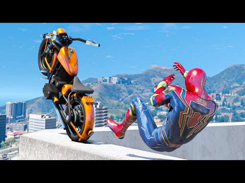 GTA 5 Iron SPIDERMAN Motorcycle Stunt Fails (Euphoria Physics Showcase) Ep 35