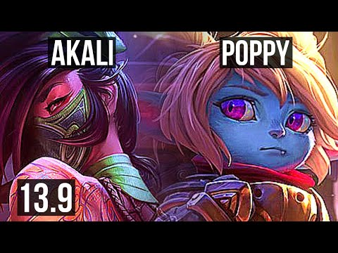 AKALI vs POPPY (TOP) | 5/0/3, 1.9M mastery, 1100+ games | KR Master | 13.9