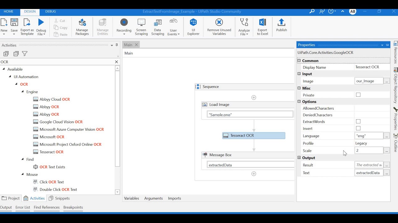 UiPath Studio - Extract text from image using OCR engine