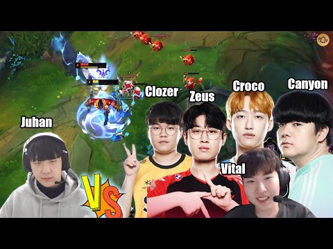 when 5 pro players on the same team ( Juhan VS Zeus, Canyon, Croco, Clozer, Vital )