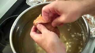 Peel Sweet Potato with ice water! Yep ... that's right! Check it out!