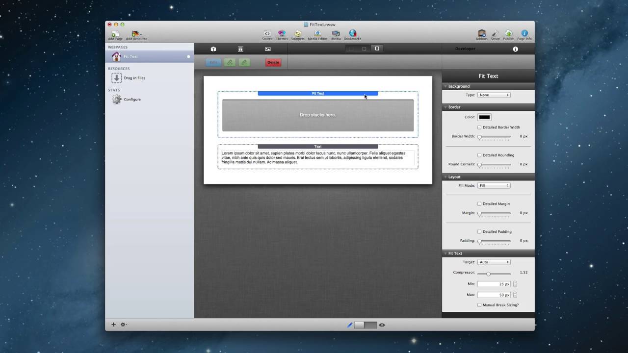 FitText Stack for RapidWeaver