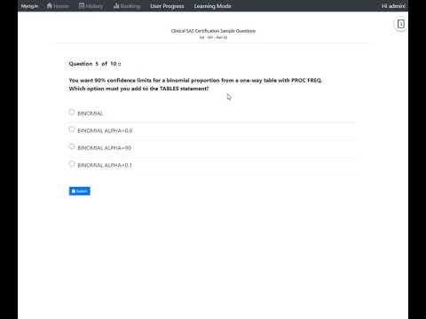 Proc freq binomial alpha= - Sample question for Clinical Trials Programming Using SAS 9 Exam