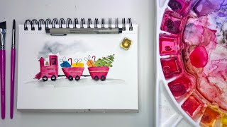Easy Watercolor Christmas Card 🎄 | Adorable Toy Train for Beginners, Step-by-Step Tutorial