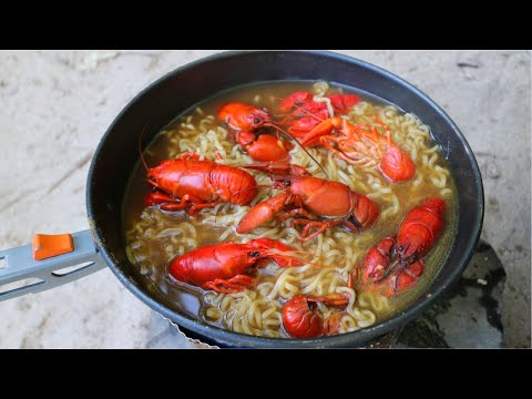 Making Crawfish Ramen Noodles - Epic River Cookout!