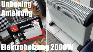 Elektroheizung 2000W mit Turbo-Ventilator, 24 Stunden Timer Konvektor Heizung Unboxing und Anleitung