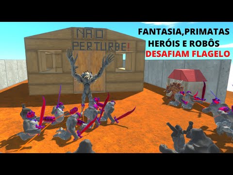 Primatas + Fantasia + Heróis e Robôs Desafiam Flagelo -  Animal Revolt Battle Simulator
