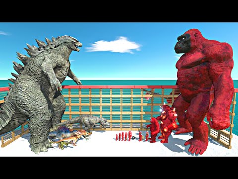 Demon War in Cage | Godzilla 2014 + Wild Dinosaurs vs Demon Mutant Primates + Demon King Kong - ARBS