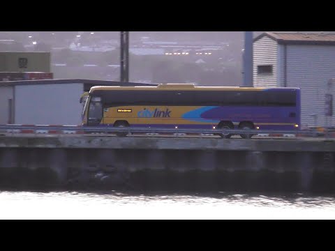 Scottish Citylink Liveried Volvo B13RT Plaxton Panther 2 in Belfast Harbour. 28/5/23