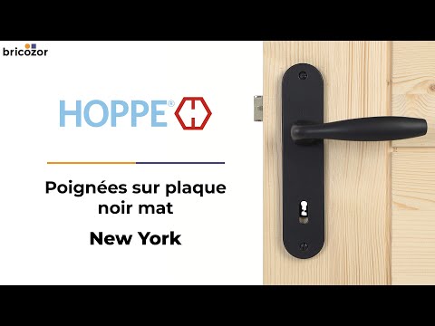Poignées de porte sur plaques - entraxe 165 mm - alu - noir mat - New York HOPPE