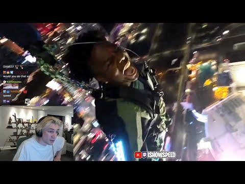 xQc Reacts to iShowSpeed Jumping Off "The STRAT" in Las Vegas