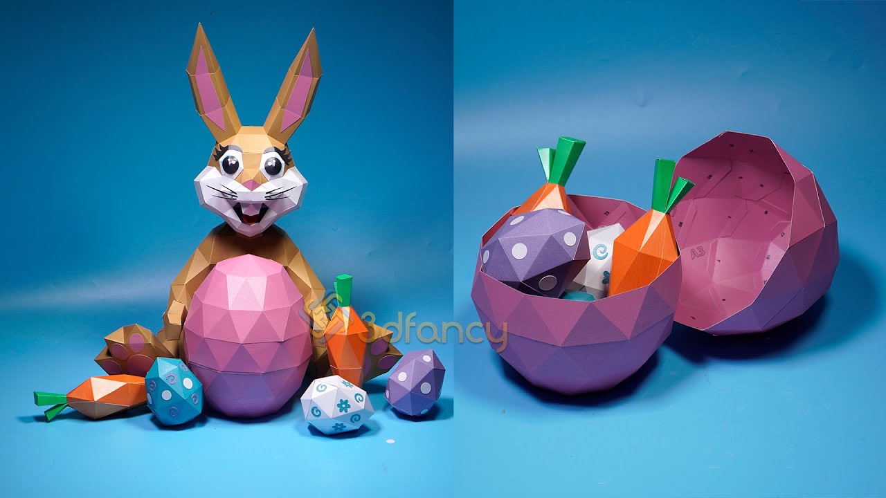 How to make a rabbit papercraft and easter eggs | Papercraft bunny - paper craft easter eggs