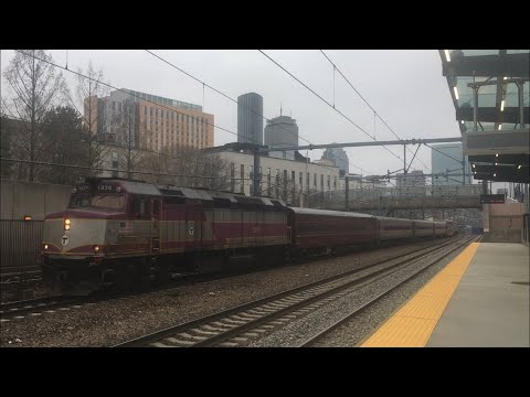MBTA Orange Line, Commuter Rail, and Amtrak trains on the new Ruggles Platform + FRA Train