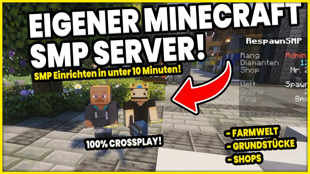 Minecraft SMP server template with shops, farm world and crossplay (German)