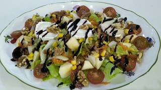 Ensalada de queso de cabra, nueces y manzana. Fácil y rápida