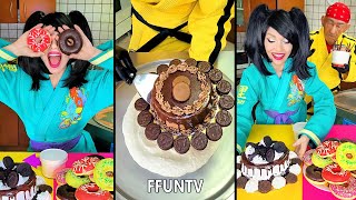 Ice cream challenge! Donuts vs chocolate cake ice cream rolls