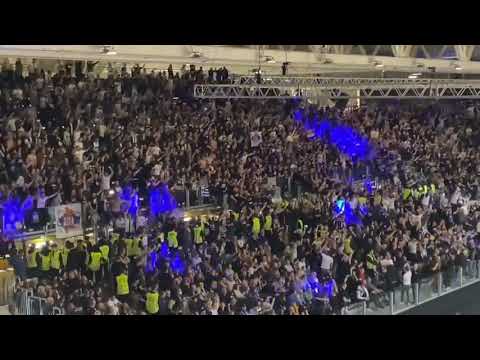 Partizan Belgrade ultras Grobari in Bologna  supporting their basketball team