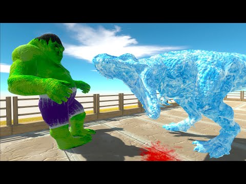 ICE T-REX vs HULK vs BATMAN T-REX OASIS DEATH RUN - Animal Revolt Battle Simulator