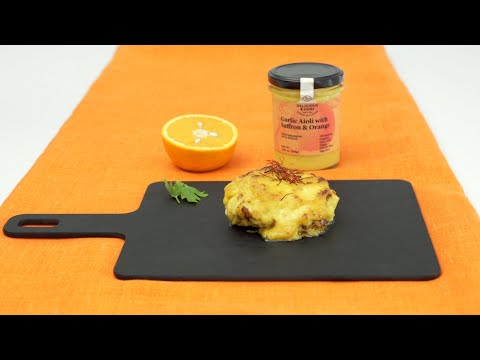 Bacalao al horno con alioli de azafrán y naranja