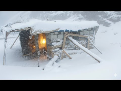 Extreme -45°C Winter Snowstorm | Wolves Outside, Hiding in a Log Cabin Off-Grid