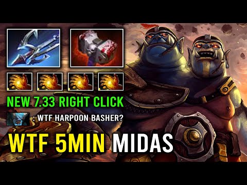 When Ogre Magi Get 5Min Midas Insane Harpoon + Basher New 7.33 Right Click Mid Carry Dota 2