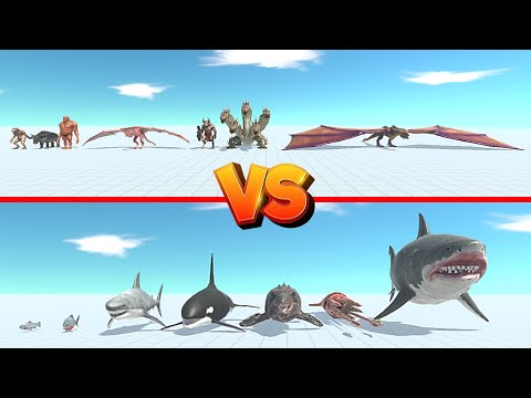 Mutant Megalodon Team Vs Dragon Team - Animal Revolt Battle Simulator