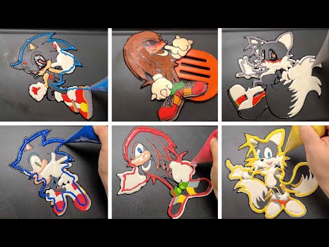 Sonic VS Sonic exe, Hedgehog VS Knuckles VS TAils (Pancake art challenge)