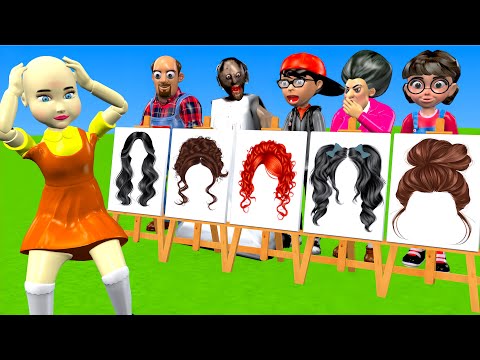 Scary Teacher 3D vs Squid Game Draw Hair Squid Girl Beautiful or Error Challenge 5 Times Challenge