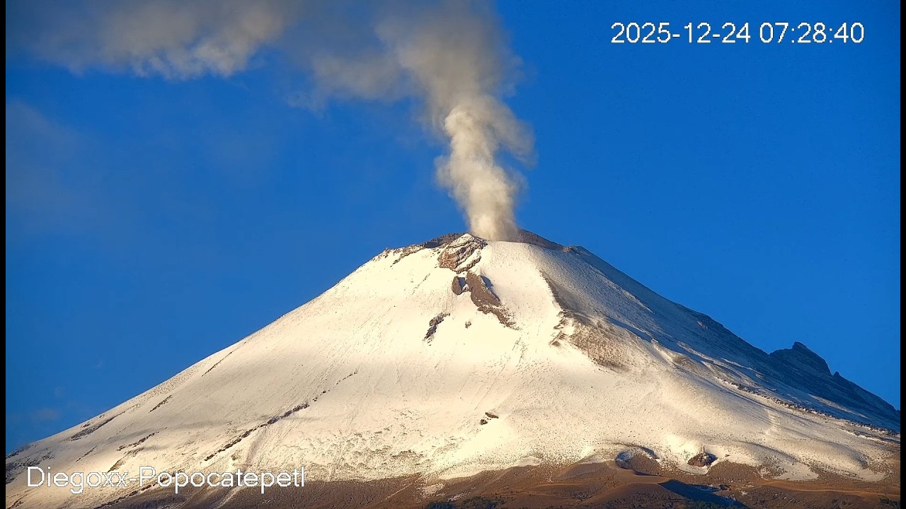 Live webcam view of Popocatépetl Volcano, San Nicolás de los Ranchos