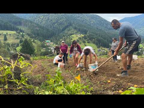 Hard but Happy Day in the Carpathians 🌄 Big Family with 4 Kids, Potato Picking & Campfire Dinner 🍴🔥