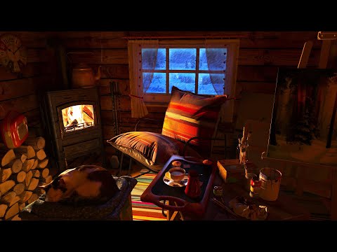 , title : 'Relaxing Blizzard, Snowstorm Sounds and Fireplace | Cat in a Cozy Winter Cabin'