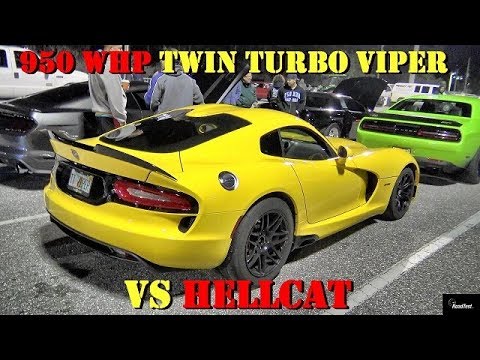 950 WHP TWIN TURBO VIPER vs Modded HELLCAT - 1/4 mile Drag Race- ROAD TEST®