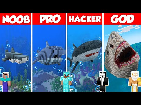 Shark Build Battle Challenge - Noob vs Pro vs Hacker vs God - Minecraft Animation