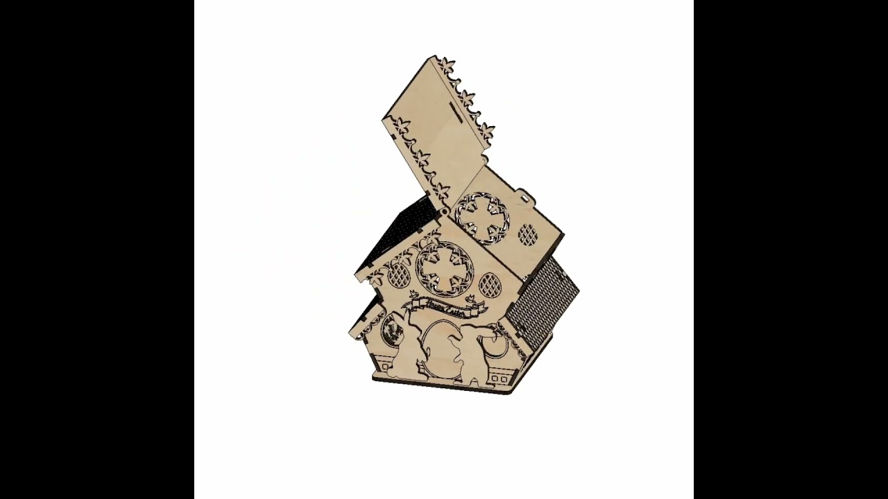 Files for laser Easter Bunny Candy House, House with opening roof, Vector project