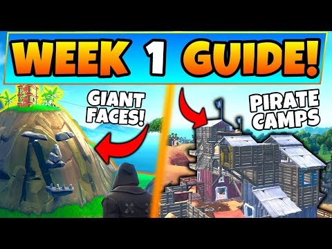 Fortnite WEEK 1 CHALLENGES GUIDE! - Pirate Camps, Giant Face Locations (Battle Royale Season 8) Video