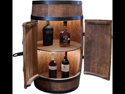 Dřevěný dekorační sud na víno s LED osvětlením a dvířky v retro stylu Wenge