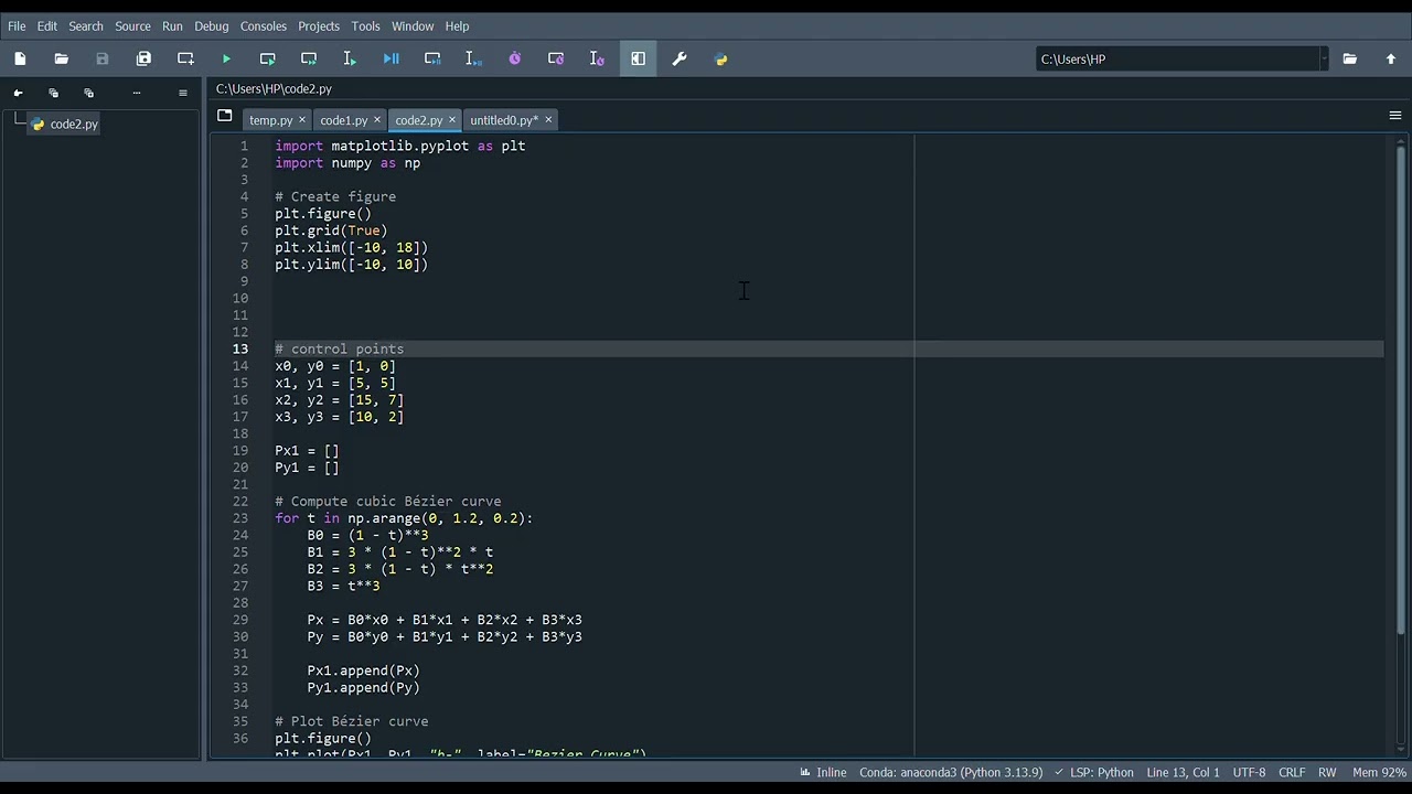 generating a Bezier curve using python programming