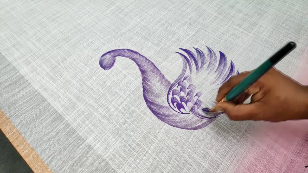 fabric painting peacock  mural painting in saree by balashankar