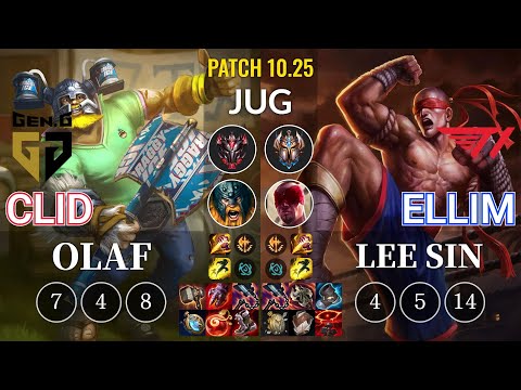GEN Clid Olaf vs T1 Ellim Lee Sin Jungle - KR Patch 10.25