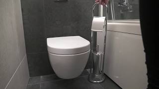 Tatkraft Vivian 2-in-1 Free-Standing Toilet Roll Holder & Closed Toilet Brush Set Stand,  Rustproof