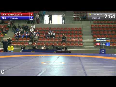 Quarterfinal FS - 97 kg: Gennadij CUDINOVIC (GER) df. Murazi MCHEDLIDZE (UKR), 10-4