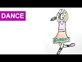 How to draw action word dance? சொல் நடனம் வரைவது எப்படி? (Drawing lessons for 