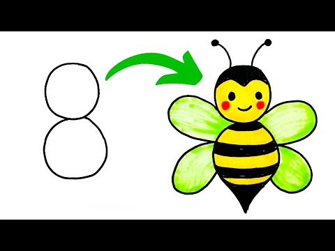 How to Draw Bee from 8, Easy Cute Bee Drawing