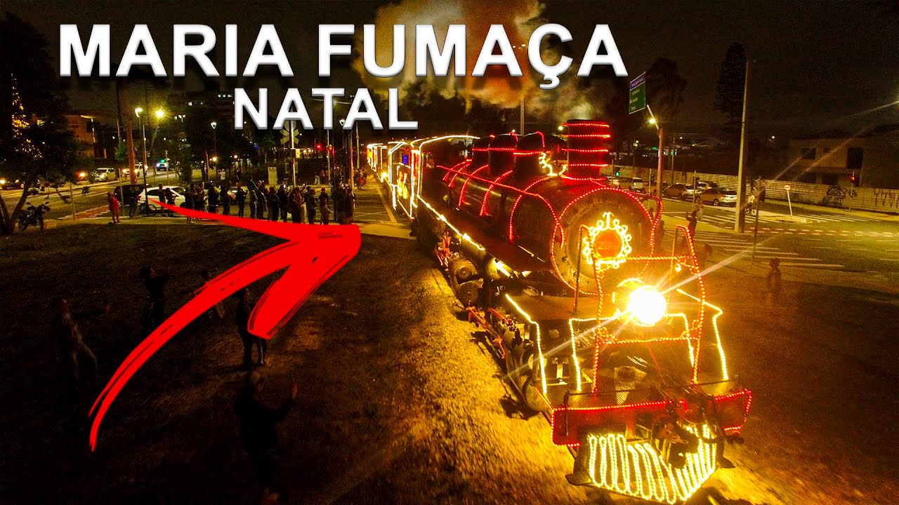 trem de natal maria fumaça iluminada em Curitiba do noel 🥰