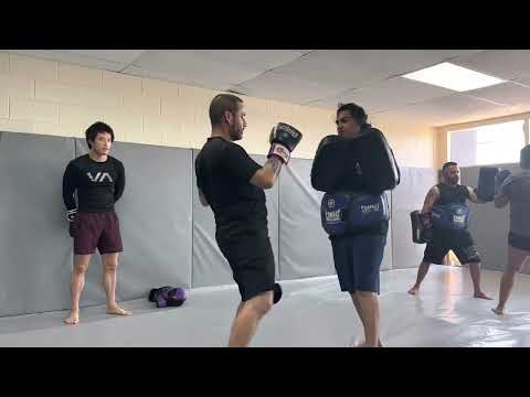 Supa MMA Gym Fontana- Jab, Lead Hook Then finish with the opposite Leg with various attacks.