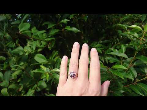9ct gold vintage ruby & diamond cluster ring
