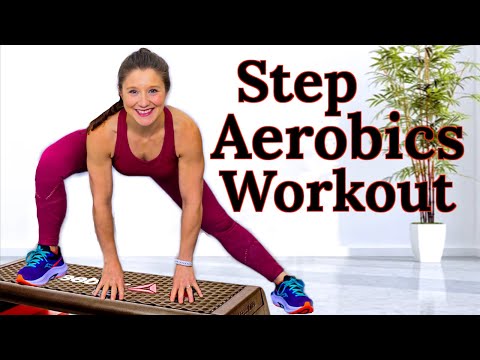 Step Aerobics Workout. Fat Burning Aerobic Workout. Stepper Fitness.  StepUp Dance Fitness Exercise.