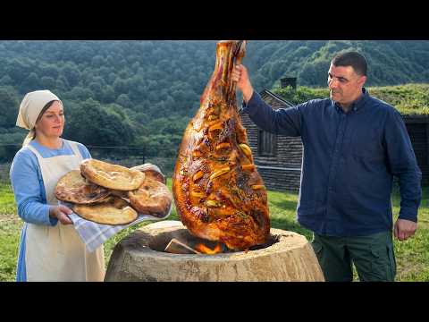 Roasted Beef Leg and Traditional Azerbaijani Bread in 4K!